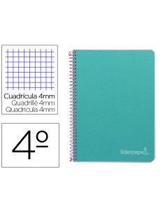 Cuaderno espiral liderpapel cuarto witty tapa dura 80h 75gr cuadro 4mm con margen color turquesa