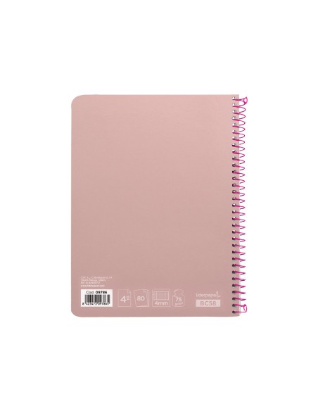 Cuaderno espiral liderpapel cuarto witty tapa dura 80h 75gr cuadro 4mm con margen color rosa