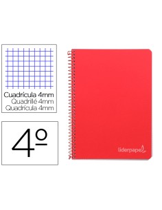 Cuaderno espiral liderpapel cuarto witty tapa dura 80h 75gr cuadro 4mm con margen color rojo