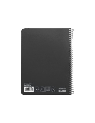 Cuaderno espiral liderpapel cuarto witty tapa dura 80h 75gr cuadro 4mm con margen color negro