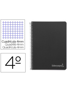 Cuaderno espiral liderpapel cuarto witty tapa dura 80h 75gr cuadro 4mm con margen color negro