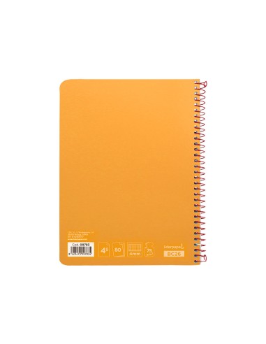 Cuaderno espiral liderpapel cuarto witty tapa dura 80h 75gr cuadro 4mm con margen color naranja