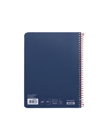 Cuaderno espiral liderpapel cuarto witty tapa dura 80h 75gr cuadro 4mm con margen color azul marino