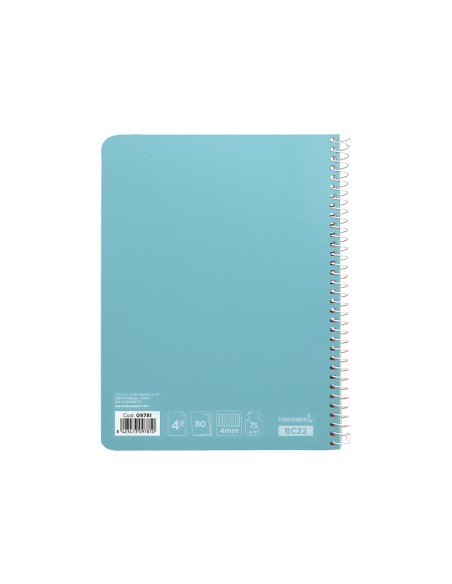 Cuaderno espiral liderpapel cuarto witty tapa dura 80h 75gr cuadro 4mm con margen color celeste