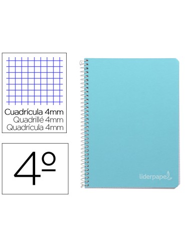 Cuaderno espiral liderpapel cuarto witty tapa dura 80h 75gr cuadro 4mm con margen color celeste