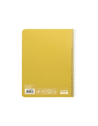 Cuaderno espiral liderpapel cuarto witty tapa dura 80h 75gr cuadro 4mm con margen color amarillo