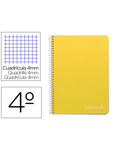 Cuaderno espiral liderpapel cuarto witty tapa dura 80h 75gr cuadro 4mm con margen color amarillo