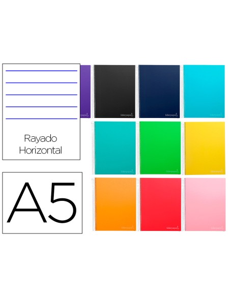 Cuaderno espiral liderpapel a5 micro jolly tapa forrada 140h 75 gr horizontal 5 bandas6 taladros colores surtidos