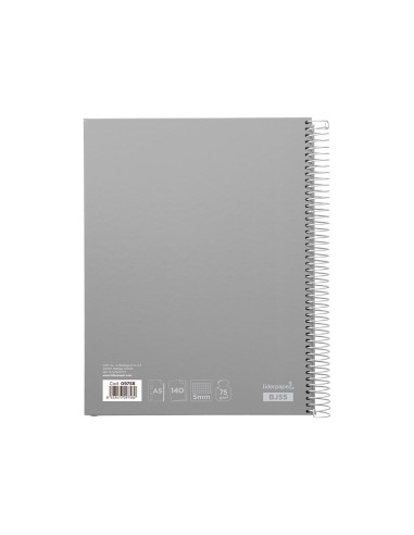 Cuaderno espiral liderpapel a5 micro jolly tapa forrada 140h 75 gr cuadro 5mm 5 bandas6 taladros colores surtidos
