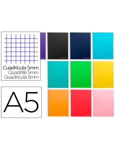 Cuaderno espiral liderpapel a5 micro jolly tapa forrada 140h 75 gr cuadro 5mm 5 bandas6 taladros colores surtidos