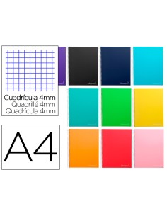 Cuaderno espiral liderpapel a4 micro jolly tapa forrada 140h 75 gr cuadro 4mm 5 bandas4 taladros colores surtidos