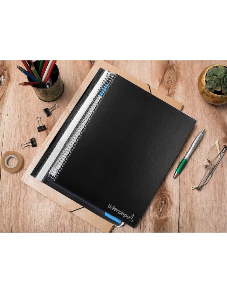 Cuaderno espiral liderpapel a4 micro jolly tapa forrada 140h 75 gr cuadro 5mm 5 bandas 4 taladros color negro