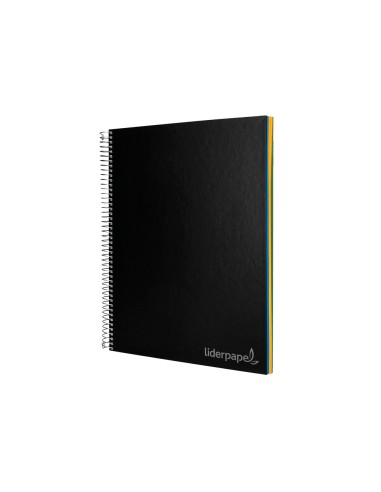 Cuaderno espiral liderpapel a4 micro jolly tapa forrada 140h 75 gr cuadro 5mm 5 bandas 4 taladros color negro