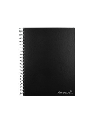 Cuaderno espiral liderpapel a4 micro jolly tapa forrada 140h 75 gr cuadro 5mm 5 bandas 4 taladros color negro