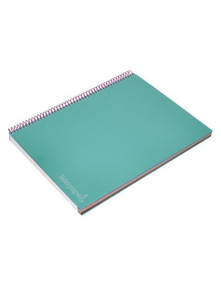 Cuaderno espiral liderpapel a4 micro jolly tapa forrada 140h 75 gr cuadro 5mm 5 bandas4 taladros color turquesa