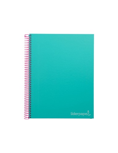 Cuaderno espiral liderpapel a4 micro jolly tapa forrada 140h 75 gr cuadro 5mm 5 bandas4 taladros color turquesa