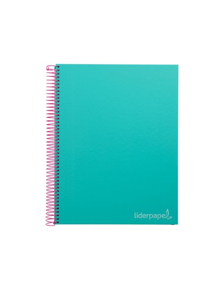 Cuaderno espiral liderpapel a4 micro jolly tapa forrada 140h 75 gr cuadro 5mm 5 bandas4 taladros color turquesa
