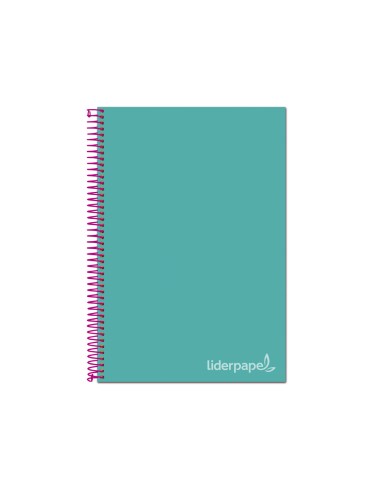 Cuaderno espiral liderpapel a4 micro jolly tapa forrada 140h 75 gr cuadro 5mm 5 bandas4 taladros color turquesa
