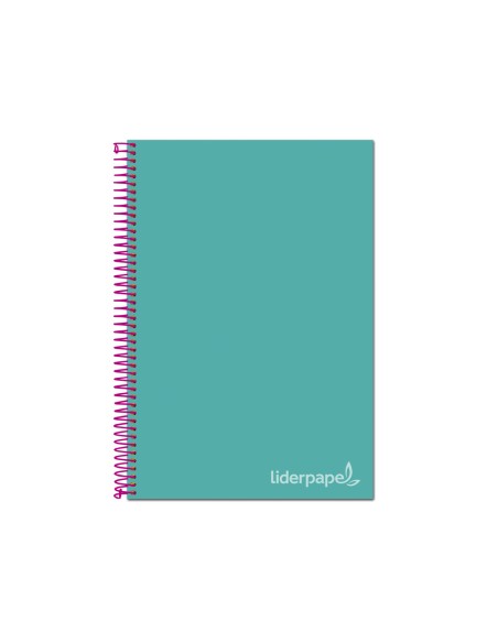 Cuaderno espiral liderpapel a4 micro jolly tapa forrada 140h 75 gr cuadro 5mm 5 bandas4 taladros color turquesa