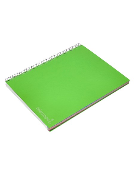 Cuaderno espiral liderpapel a4 micro jolly tapa forrada 140h 75 gr cuadro 5mm 5 bandas 4 taladros color verde