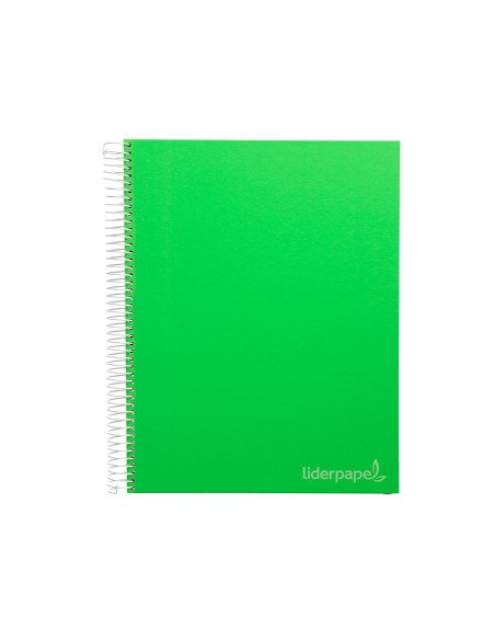 Cuaderno espiral liderpapel a4 micro jolly tapa forrada 140h 75 gr cuadro 5mm 5 bandas 4 taladros color verde
