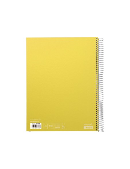 Cuaderno espiral liderpapel a4 micro jolly tapa forrada 140h 75 gr cuadro 5mm 5 bandas4 taladros color amarillo
