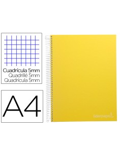 Cuaderno espiral liderpapel a4 micro jolly tapa forrada 140h 75 gr cuadro 5mm 5 bandas4 taladros color amarillo