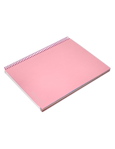Cuaderno espiral liderpapel a4 micro jolly tapa forrada 140h 75 gr cuadro 5mm 5 bandas 4 taladros color rosa
