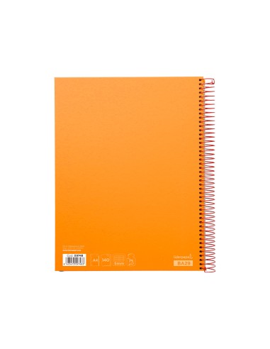 Cuaderno espiral liderpapel a4 micro jolly tapa forrada 140h 75 gr cuadro 5mm 5 bandas4 taladros color naranja