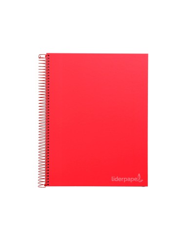 Cuaderno espiral liderpapel a4 micro jolly tapa forrada 140h 75 gr cuadro 5mm 5 bandas 4 taladros color rojo