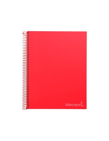 Cuaderno espiral liderpapel a4 micro jolly tapa forrada 140h 75 gr cuadro 5mm 5 bandas 4 taladros color rojo