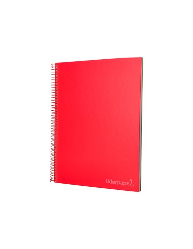 Cuaderno espiral liderpapel a4 micro jolly tapa forrada 140h 75 gr cuadro 5mm 5 bandas 4 taladros color rojo