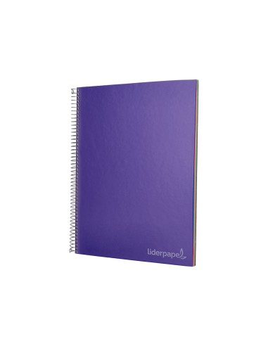 Cuaderno espiral liderpapel a4 micro jolly tapa forrada 140h 75 gr cuadro 5mm 5 bandas 4 taladros color lila