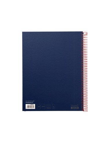 Cuaderno espiral liderpapel a4 micro jolly tapa forrada 140h 75 gr cuadro 5mm 5 bandas 4 taladros color azul