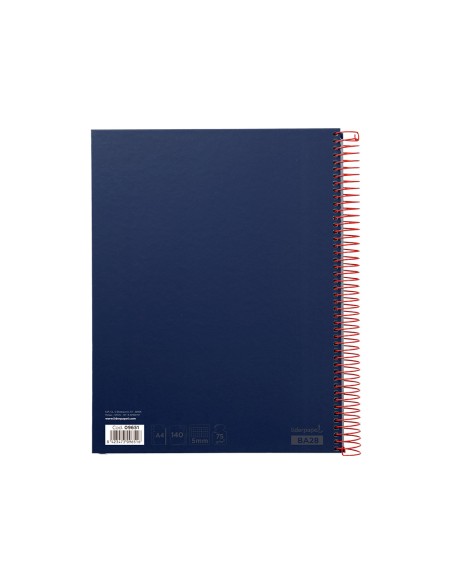 Cuaderno espiral liderpapel a4 micro jolly tapa forrada 140h 75 gr cuadro 5mm 5 bandas 4 taladros color azul
