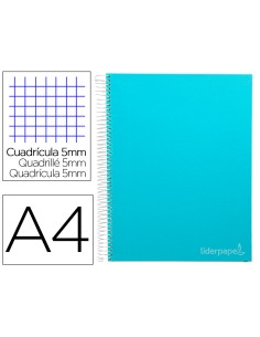 Cuaderno espiral liderpapel a4 micro jolly tapa forrada 140h 75 gr cuadro 5mm 5 bandas4 taladros color celeste