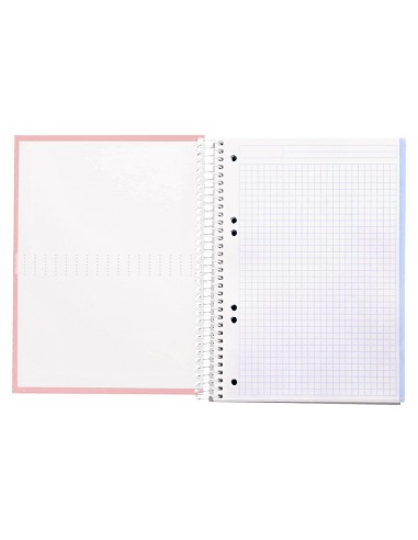 Cuaderno espiral liderpapel a5 micro crafty tapa forrada 120h 90 gr cuadro 5mm 5 bandas6 taladros color rosa