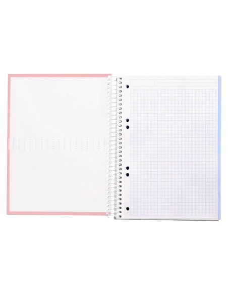 Cuaderno espiral liderpapel a5 micro crafty tapa forrada 120h 90 gr cuadro 5mm 5 bandas6 taladros color rosa
