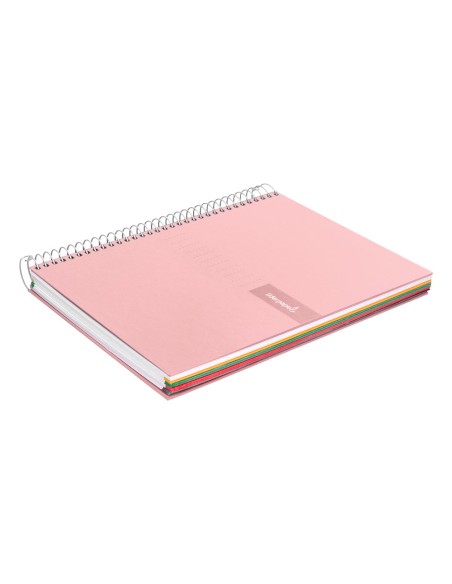 Cuaderno espiral liderpapel a5 micro crafty tapa forrada 120h 90 gr cuadro 5mm 5 bandas6 taladros color rosa
