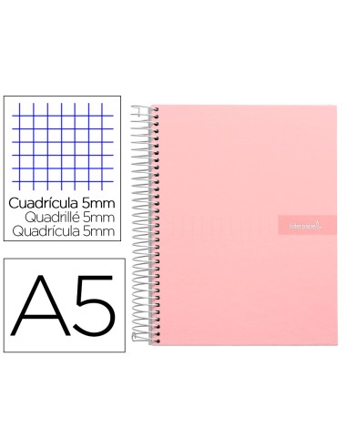 Cuaderno espiral liderpapel a5 micro crafty tapa forrada 120h 90 gr cuadro 5mm 5 bandas6 taladros color rosa