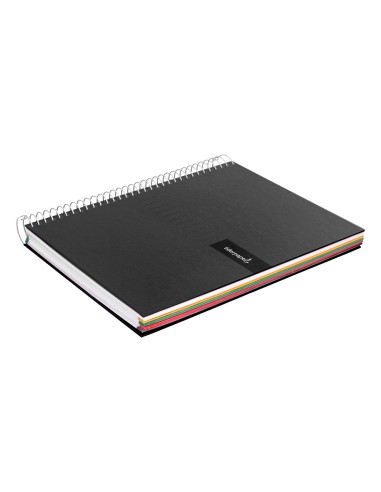 Cuaderno espiral liderpapel a5 micro crafty tapa forrada 120h 90 gr cuadro 5mm 5 bandas6 taladros color negro