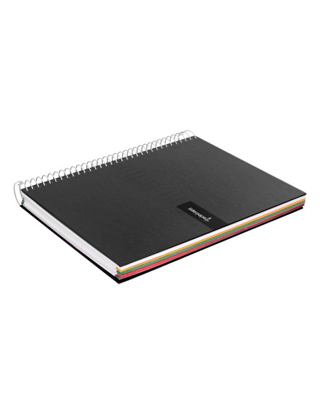 Cuaderno espiral liderpapel a5 micro crafty tapa forrada 120h 90 gr cuadro 5mm 5 bandas6 taladros color negro