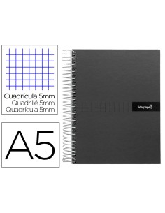 Cuaderno espiral liderpapel a5 micro crafty tapa forrada 120h 90 gr cuadro 5mm 5 bandas6 taladros color negro