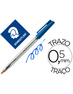 Boligrafo staedtler stick azul con capuchon