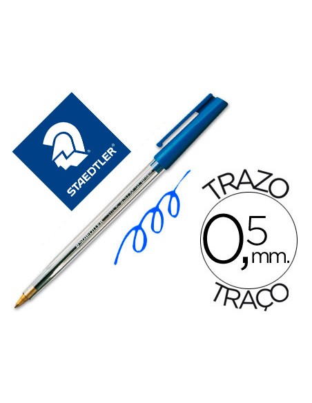 Boligrafo staedtler stick azul con capuchon