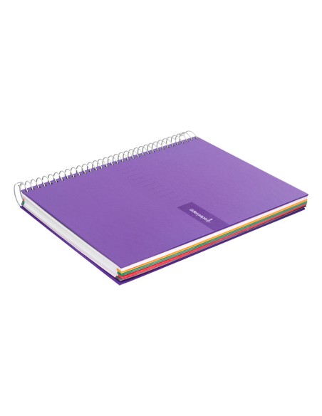 Cuaderno espiral liderpapel a5 micro crafty tapa forrada 120h 90 gr cuadro 5mm 5 bandas6 taladros color violeta