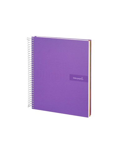 Cuaderno espiral liderpapel a5 micro crafty tapa forrada 120h 90 gr cuadro 5mm 5 bandas6 taladros color violeta