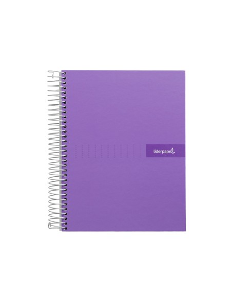 Cuaderno espiral liderpapel a5 micro crafty tapa forrada 120h 90 gr cuadro 5mm 5 bandas6 taladros color violeta