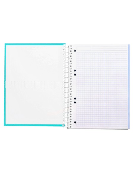 Cuaderno espiral liderpapel a5 micro crafty tapa forrada 120h 90 gr cuadro 5mm 5 bandas6 taladros color turquesa