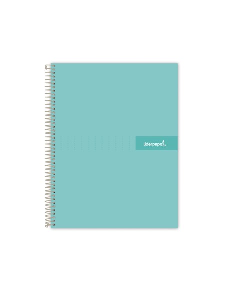 Cuaderno espiral liderpapel a5 micro crafty tapa forrada 120h 90 gr cuadro 5mm 5 bandas6 taladros color turquesa